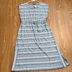 Talbots Blue Striped Drawstring Midi Dress